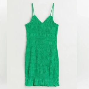 Green Smocked Spaghetti Strap Dress- XS